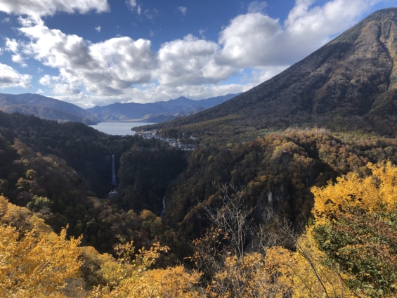 華厳の滝、中禅寺湖、男体山、紅葉